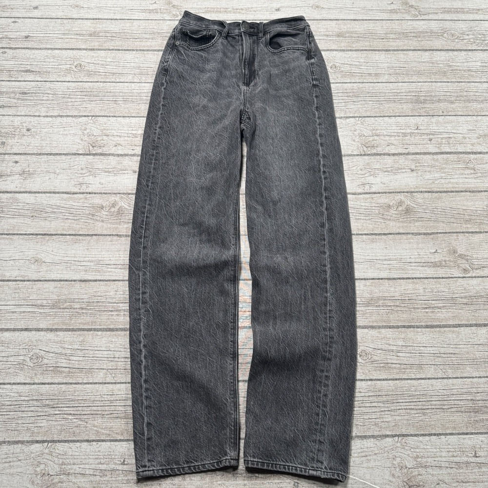 American Eagle Jeans Women's 0 Black Faded Denim High Rise Wide Leg Streetwear
